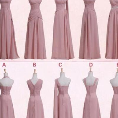 Floor length sleeveless pink chiffon bridesmaid dress - Thumbnail 1