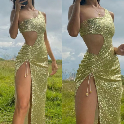 Light Apple Green Prom Dresses Slit Side 
