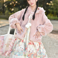 Cute Lovely Royal Highness Princess Pink & Cream Thick Warm Winter Rabbit Fur Coat Jackets - Thumbnail 2