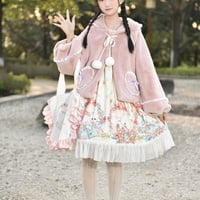 Cute Lovely Royal Highness Princess Pink & Cream Thick Warm Winter Rabbit Fur Coat Jackets - Thumbnail 3