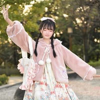 Cute Lovely Royal Highness Princess Pink & Cream Thick Warm Winter Rabbit Fur Coat Jackets - Thumbnail 1