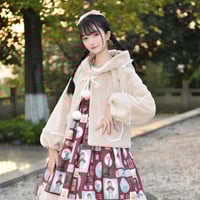 Cute Lovely Royal Highness Princess Pink & Cream Thick Warm Winter Rabbit Fur Coat Jackets - Thumbnail 8