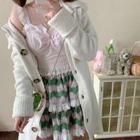 European French Style Bow Lace Girl Cute Pink Purple Camisole Top - Thumbnail 6