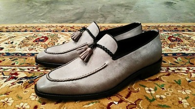 Graceful Grey Leather Beautiful Tassels Loafer Slips On Moccasin Dress Formal Handmade Dress Shoes