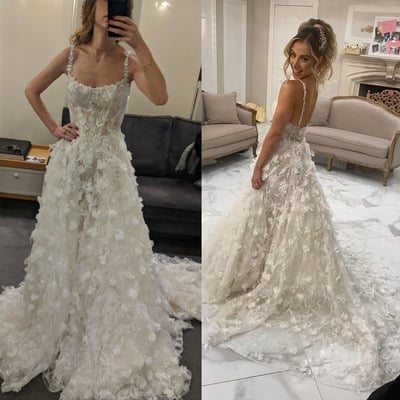 Straps Wedding Dresses Bridal Gown with 3D Flowers WD58