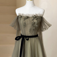 A Line Tulle Long Prom Dress - Thumbnail 1