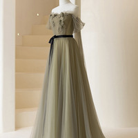 A Line Tulle Long Prom Dress - Thumbnail 2