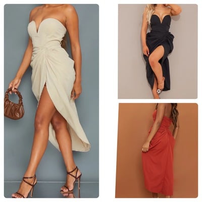 Slit strapless dress-td - Thumbnail 4