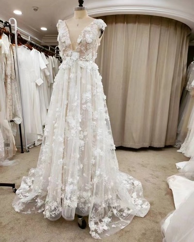 Wedding Dresses Bridal Gown with 3D Flowers WD6