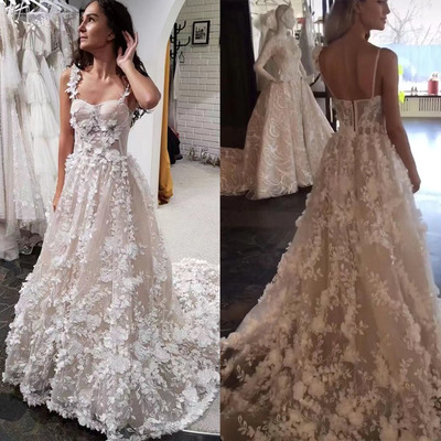 Straps Wedding Dresses Bridal Gown with 3D Flowers WD67
