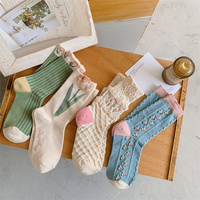 Autumn Winter Pretty Beautiful Colorful Tulips Flower Nature Sweet White Pink Green Socks 4 Patterns Pairs Sets - Thumbnail 4