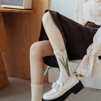 Autumn Winter Pretty Beautiful Colorful Tulips Flower Nature Sweet White Pink Green Socks 4 Patterns Pairs Sets - Thumbnail 5