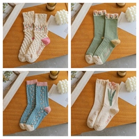 Autumn Winter Pretty Beautiful Colorful Tulips Flower Nature Sweet White Pink Green Socks 4 Patterns Pairs Sets - Thumbnail 9