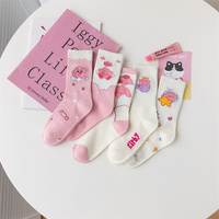 Japanese Anime Cute Kids Pink White Kirby Star Colorful Socks 5 Patterns Pairs Sets - Thumbnail 4