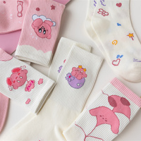 Japanese Anime Cute Kids Pink White Kirby Star Colorful Socks 5 Patterns Pairs Sets - Thumbnail 6