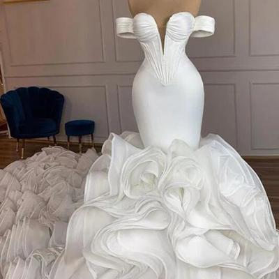 Elegant mermaid off the shoulder ruffles wedding dresses - Thumbnail 2