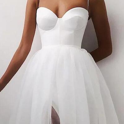 Spaghetti strap tea length split tulle evening dress - Thumbnail 2