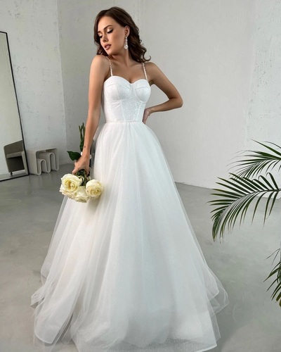 Cute Ball Gown Sweetheart Sparkly Tulle Long Wedding Dresses