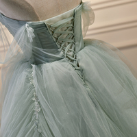 Green Tulle Long A-Line Prom Dress, Green Evening Dress - Thumbnail 3
