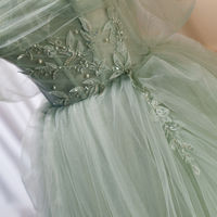 Green Tulle Long A-Line Prom Dress, Green Evening Dress - Thumbnail 2