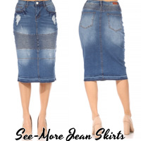 MADISON DISTRESSED MID LENGTH INDIGO WASH DENIM SKIRT - Thumbnail 2