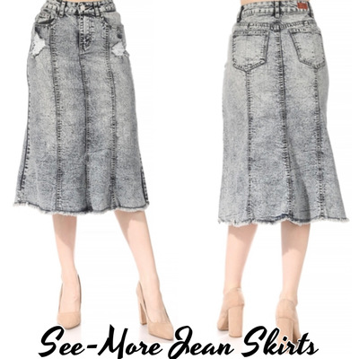 HOLLY SNOW WASH DISTRESSED MID LENGTH DENIM SKIRT