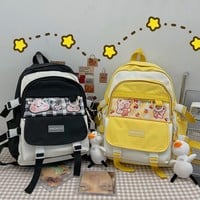 Kawaii Harajuku Cartoon Color Block Backpack - Thumbnail 2