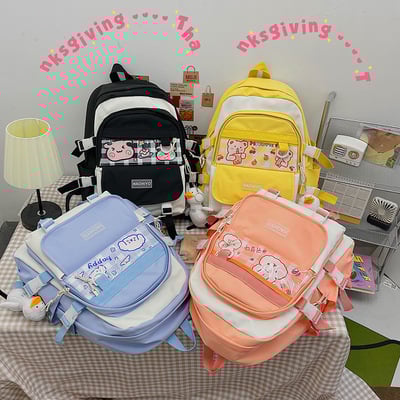 Kawaii harajuku cartoon color block backpack - Thumbnail 1