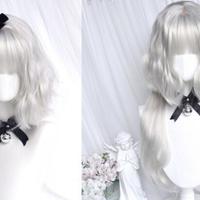 Silver white wig detachable wool curly wig - Thumbnail 2