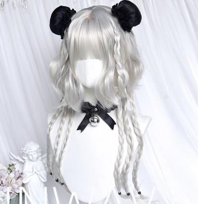 Silver white wig detachable wool curly wig