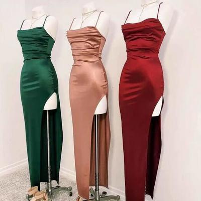 A line straps long prom dress with slit - Thumbnail 3
