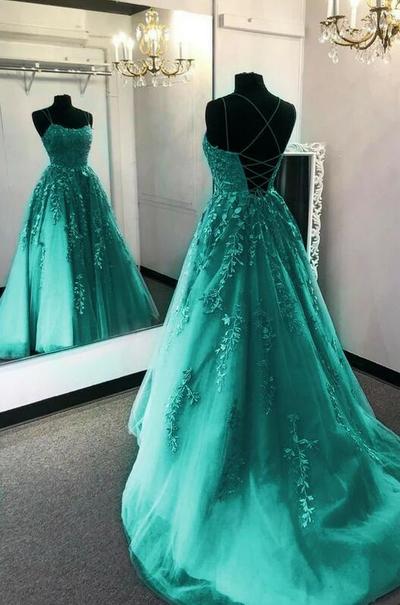 Elegant Mermaid Backless Tulle Prom Dress with Lace Appliques
