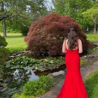 Charming Mermaid V Neck Red Lace Prom Dresses with Slit - Thumbnail 2