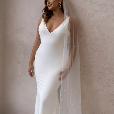 Elegant mermaid v neck satin long wedding dresses