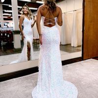 Cute Mermaid V Neck Black Sequins Long Prom Dresses with Slit - Thumbnail 4