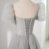 Grey Tulle Beading Long Prom Dresses, A Line Evening Dresses - Thumbnail 3