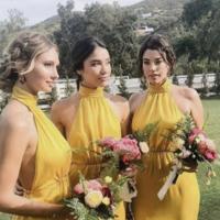 High Neck Backless Mustard Yellow Bridesmaid Dresses  - Thumbnail 1