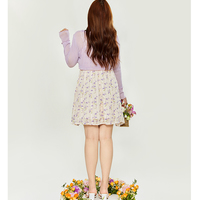 Plus Size Women Pretty Fresh Spring Summer Lilac Flowers Light Color Lace Mini Strap Dress with Matching Purple Cardigan - Thumbnail 6