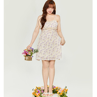 Plus Size Women Pretty Fresh Spring Summer Lilac Flowers Light Color Lace Mini Strap Dress with Matching Purple Cardigan - Thumbnail 8