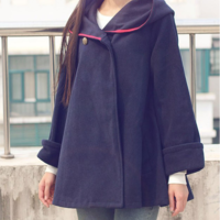 New woolen college style cape coat - Thumbnail 4