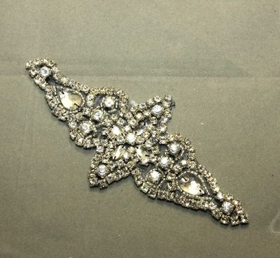 Black Base - Crystal Rhinestone Abstract Applique Wedding Bridal Glass Iron on Applique Patch