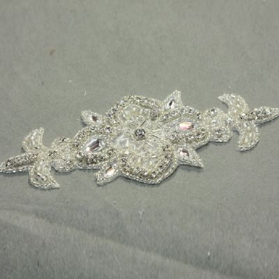 Crystal rhinestone dress applique wedding bridal glass iron on applique patch - Thumbnail 3