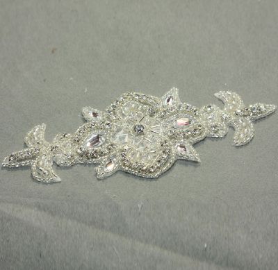 Crystal Rhinestone Dress Applique Wedding Bridal Glass Iron on Applique Patch