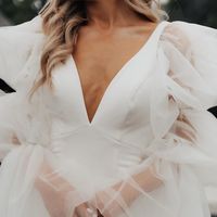 Cute Mermaid V Neck Long Wedding Dresses with Ruffled Sleeves - Thumbnail 2