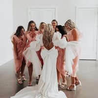 Cute Mermaid V Neck Long Wedding Dresses with Ruffled Sleeves - Thumbnail 4