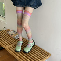 Y2K Rainbow Fishnet Knee High Socks Stockings - Thumbnail 3