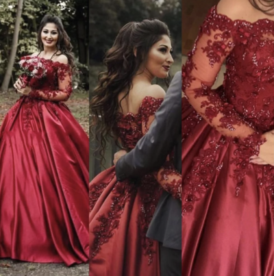 Burgundy Prom Dresses Princess Gown with Sleeves