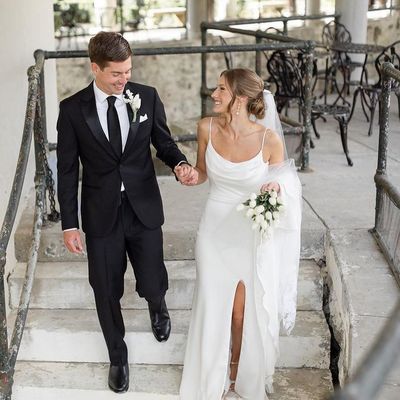 Elegant mermaid cowl neck soft satin long wedding dresses with slit