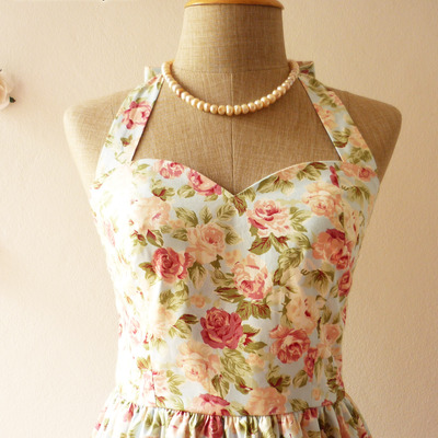 Blue floral dress floral bridesmaid dress party dress summer dress charming day dress -size xs, s, m, l, xl-