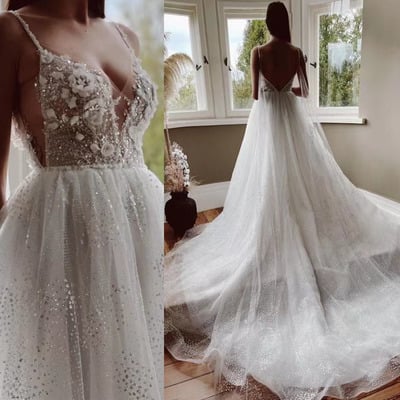 Sparkly wedding dresses bridal gown with 3d flowers bd118 - Thumbnail 2